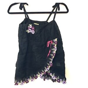Free People Black & Purple Floral Embroidery Tank